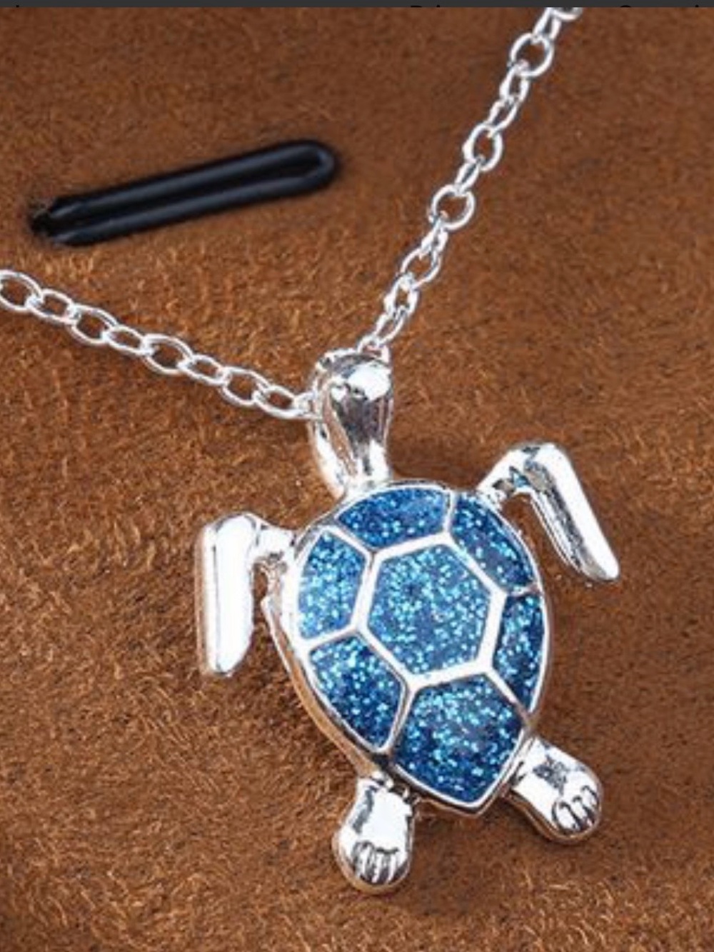 925 Sterling Silver Plated Blue Turtle Pendant Necklace - NWOT